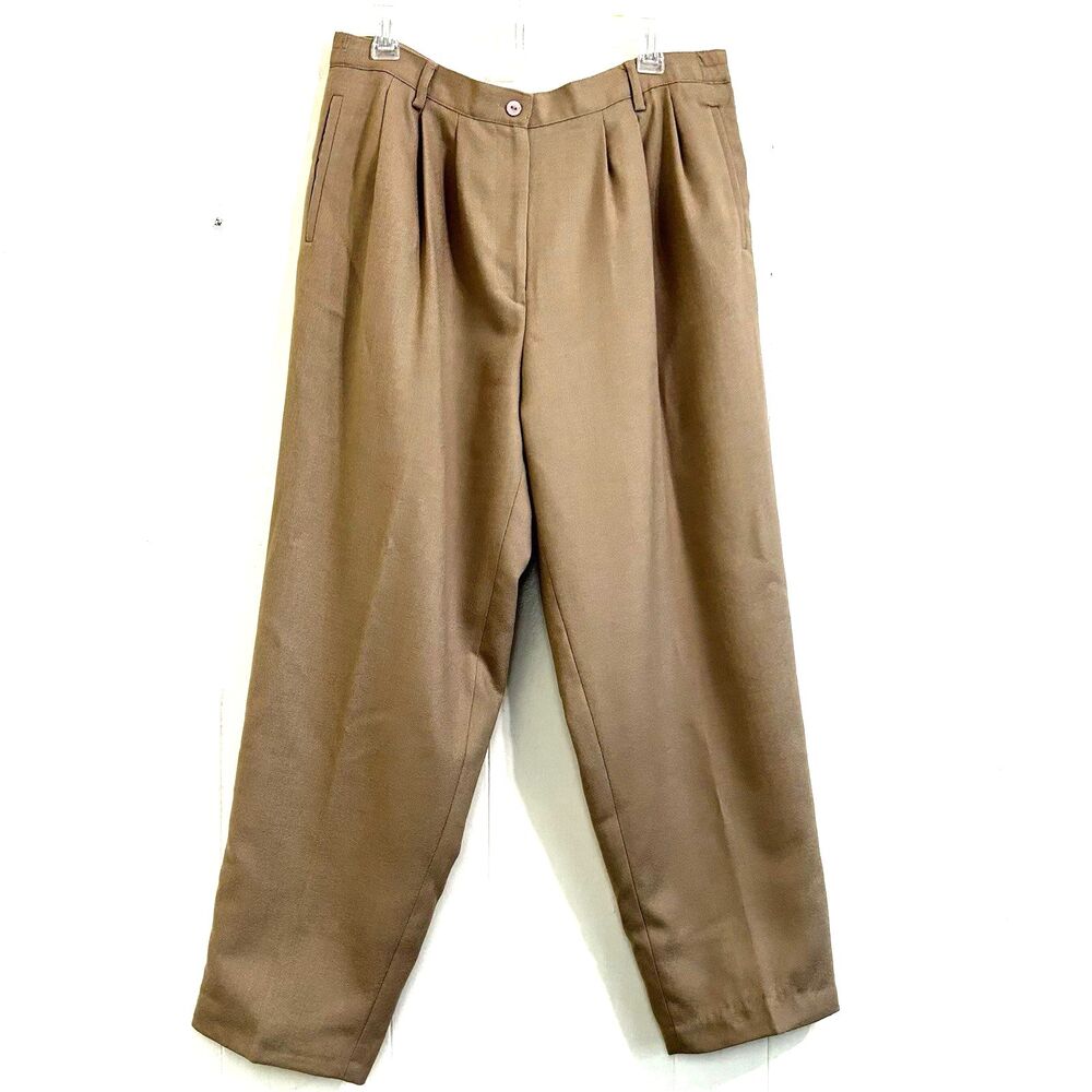 Adolfo Studio Women's 100% Wool Pants Size 16W Petites Pleated Tapered Trousers